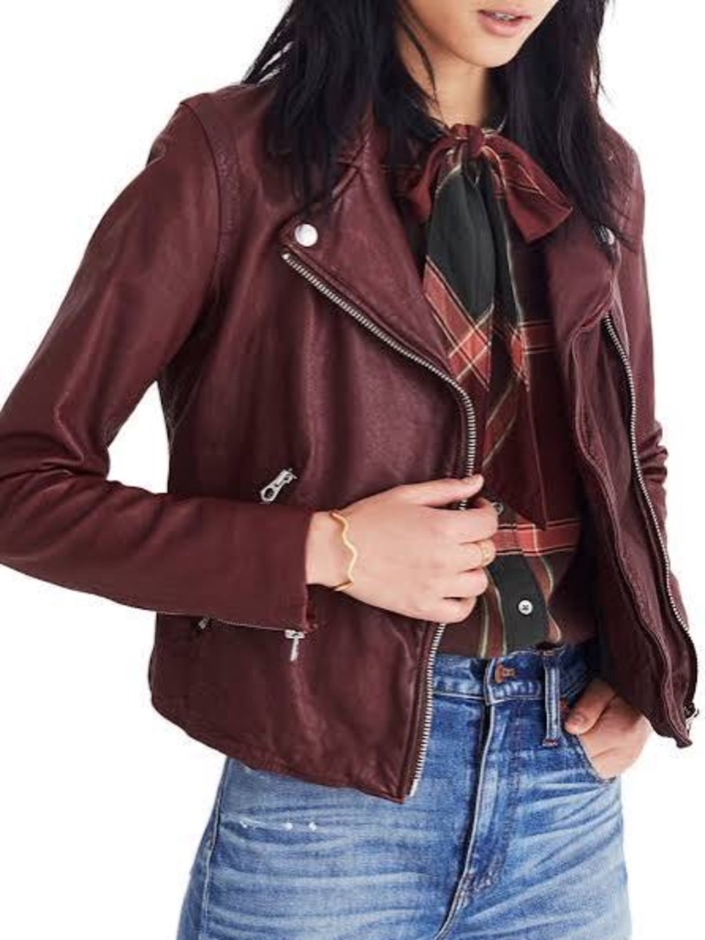 NWT Madewell Washed Leather Motorcycle Jacket Cabernet Burgundy XL
